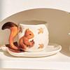 Creative 3D Squirrel Coffee Cup with Tail Handle & Acorn Saucer Set Cute Ceramic Animal Mug Novelty Gift