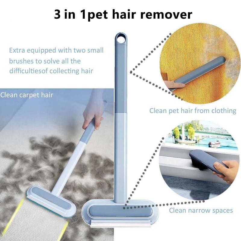 3 In 1 Long Handle Pet Hair Remover Brush Adjustable Window Screen Cleaning Tool for Sofa Carpet and Household Fur Removal