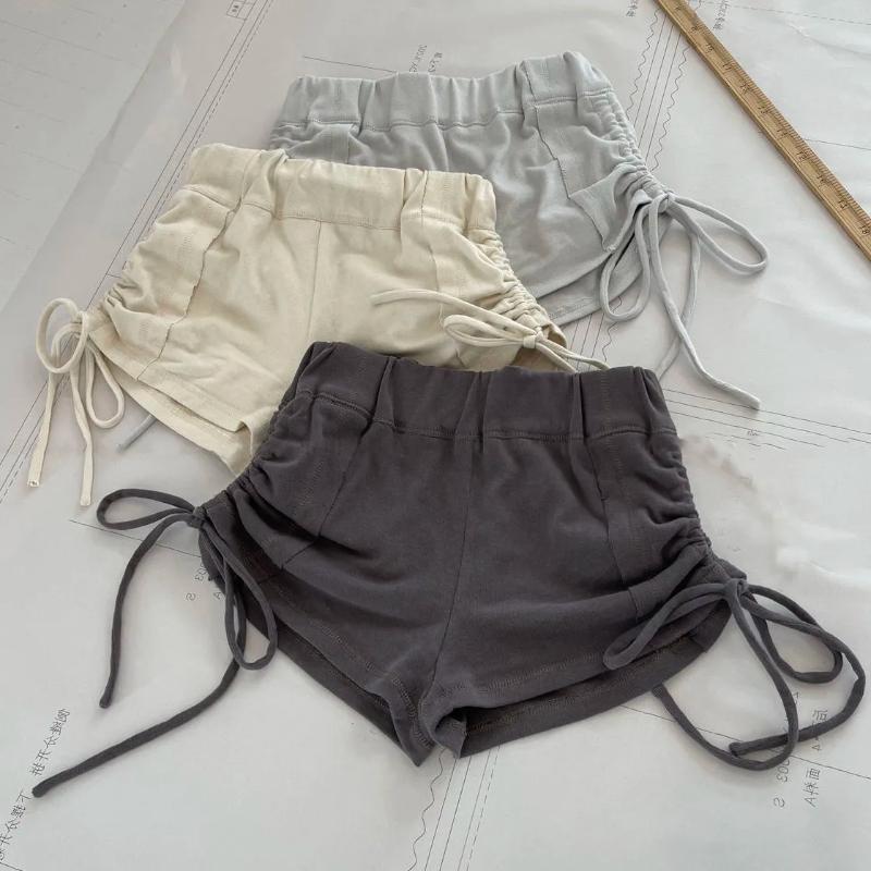 

Women Summer Beige Drawstring Side High Waist Casual Pocket Shorts S серый