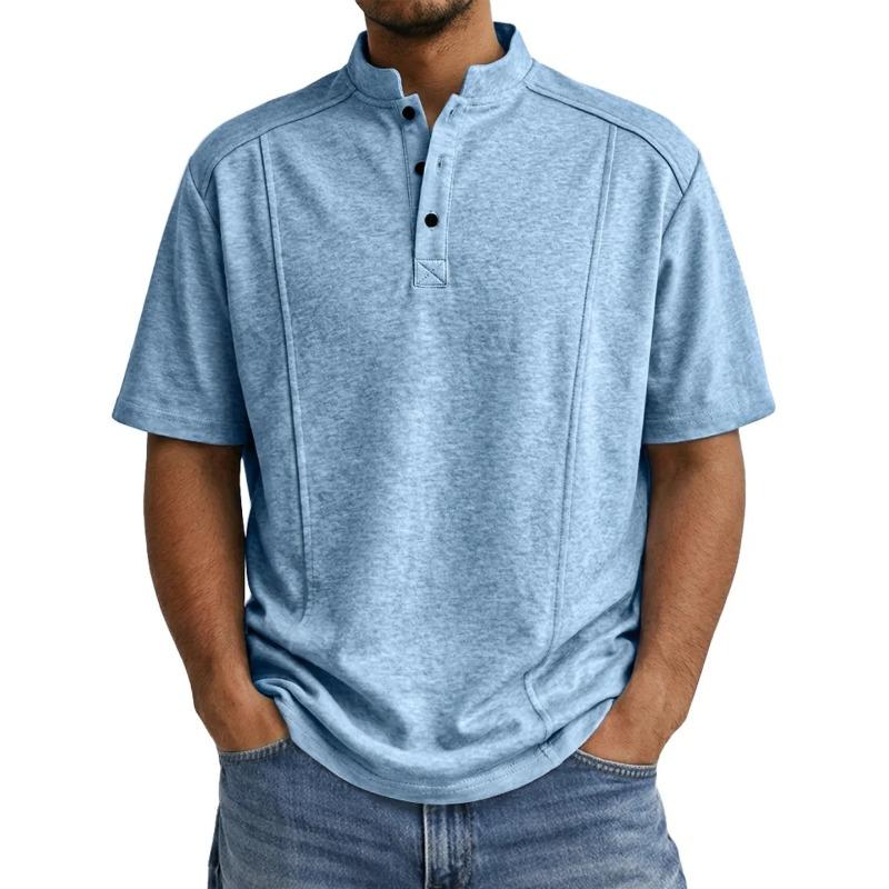 Мужская повседневная футболка-henley однотонная с коротким рукавом S синий