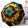 1pc Butterfly Sunflower Automatic Folding Umbrella, Lightweight Retractable Compact Travel Umbrella, 8-Rib Sturdy Frame148