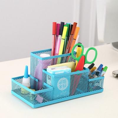4 Grids Mesh Desk Organizer Office Supplies Pen Holder Multipurpose Space Saving Desk Organizer Storage Basket for Home Office