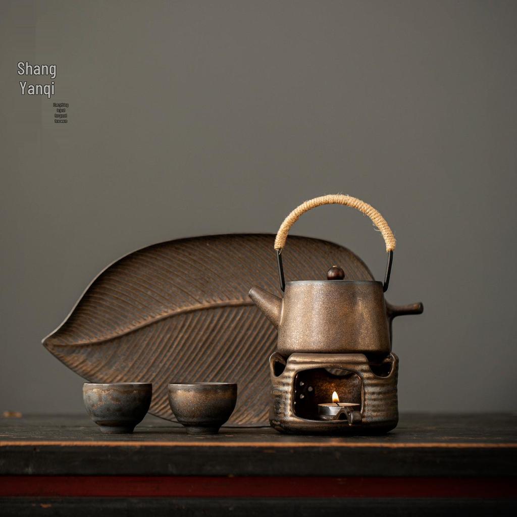 Retro Gilded Handle Teapot Warmer Set for Gongfu Tea with Teacups and Dry Brew Tray