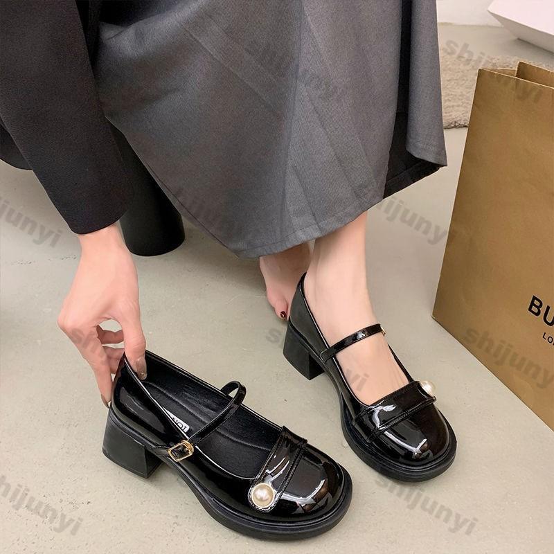 Fashion Women High Heels Mary Jane Shoes New Design Spring Autumn Soft Patent Leather Shoes Female Buckle Round Toe Chunky Single Shoe