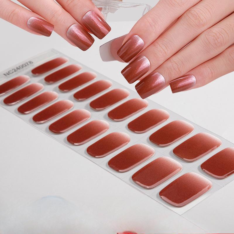 Semi-cured Gel Nail Stickers Gradient Rainbow French Gel Nail Stickers Flash Cat Eye Gel Nail Stickers