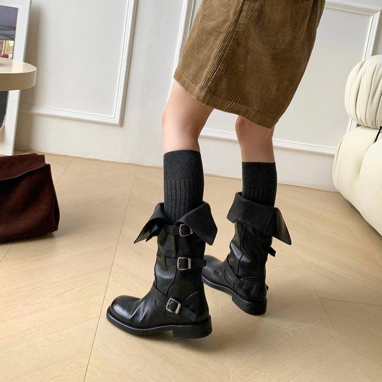 Korean version of fashion boots women's versatile Martin boots long tube 2025 autumn new buckle casual high boots children
