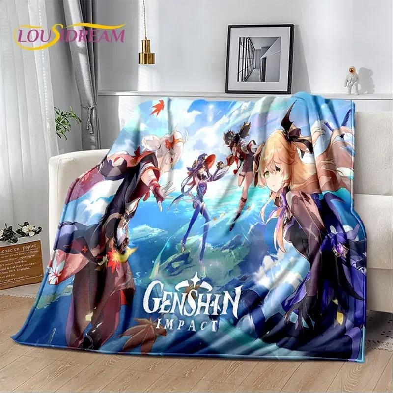 Genshin Impact Cartone Animato Gioco Coperta Morbida di Peluche, Coperta di Flanella Coperta da Lancio per Soggiorno Camera da Letto Letto Divano Copertura da Picnic Bambini