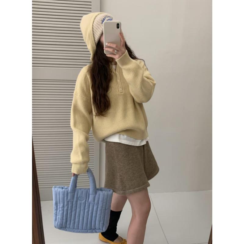 Pit Strip Loose Half-open Neck Pullover Sweater Women's Candy Color Autumn Lazy Wind Versatile Hooded Pullover Sweater