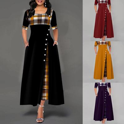 Summer Fashion Women Round Collar Short Sleeve Long Dress