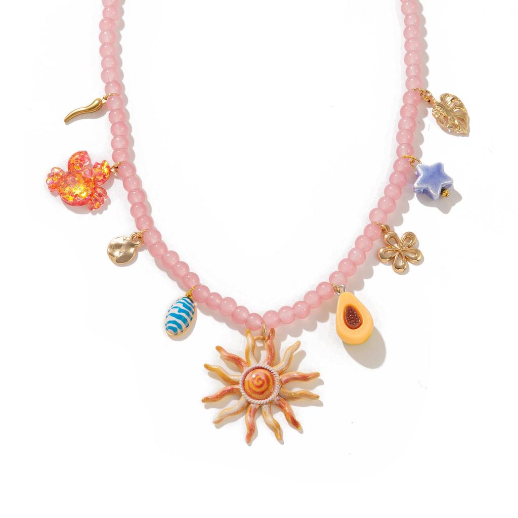 Collana Cuore con Perline Solari Placcata Oro Sottovuoto di Alta Moda Europea e Americana