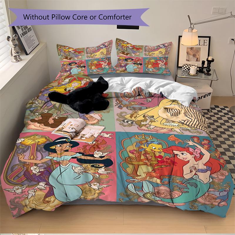 3pcs Cartoon Disney Princesses Design Quilt Cover Set - Soft and Cozy Bedroom, Guest Room and Dorm Decorative Bedding 3-Piece Set 1 Quilt Cover +
