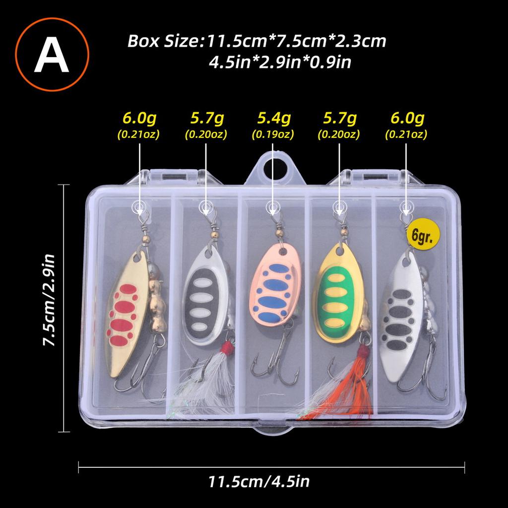5PCS Premium Fishing Spinner Lure Set-Durable Zinc Alloy Metal Spoons with Vibrant Action for Trout Carp Fishing  Accessory Kit