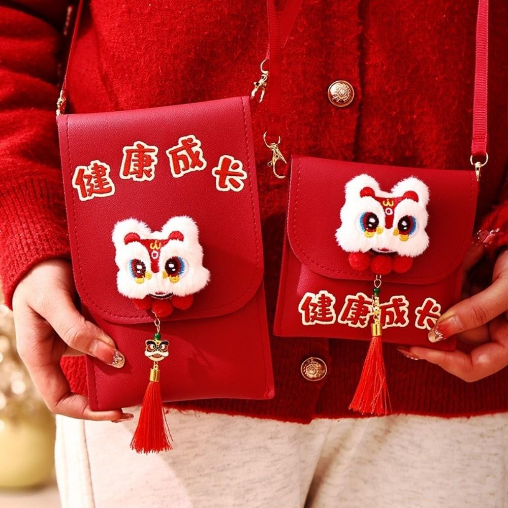 Gift Bag 3D New Year Red Envelope Traditional Cartoon Money Bag Blessing Festive PU Crossbody Bag Festival Accessory
