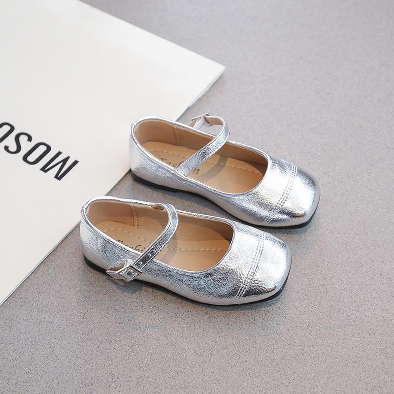 Girls' leather shoes 2025 spring and autumn new children's shoes silver little girl princess soft sole Mary Jane baby shoes
