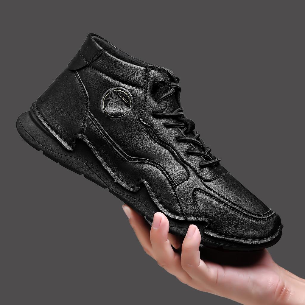 2025 Spring and Autumn Middle Help Outdoor Casual Shoes Leather Popular Men's Martin Boots 2025 Wear-resistant Non-slip Short Boots Men