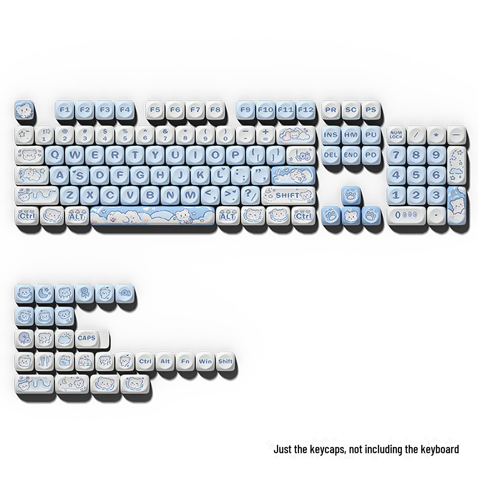 

Набор колпачков для клавиш Ice Cream Bear Cute Blue Keycaps Set - сублимированный, 75-98 клавиш, полный набор для механических клавиатур Ice Cream Bear, Bag синий