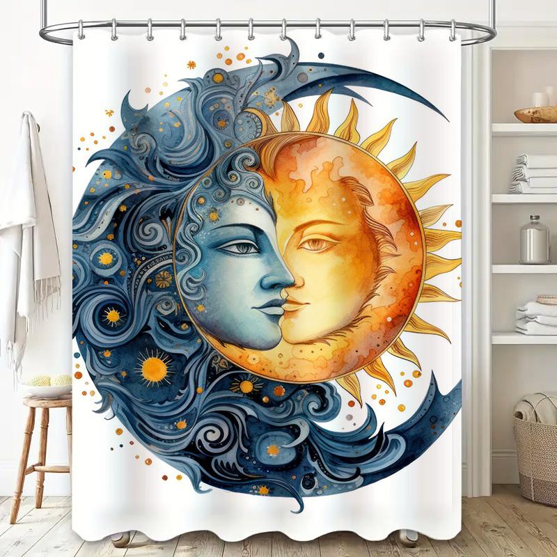 Creative Moon Sun Print Shower Curtain Waterproof Fabric Decorative Home Bath Tub Decoration Wall Hanging Artistic Design for Ba
