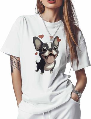 T Shirts for Women Graphic Tees Dog Heart Crew Neck Short Sleeve Shirts for Women Red Love Casual T-Shirt