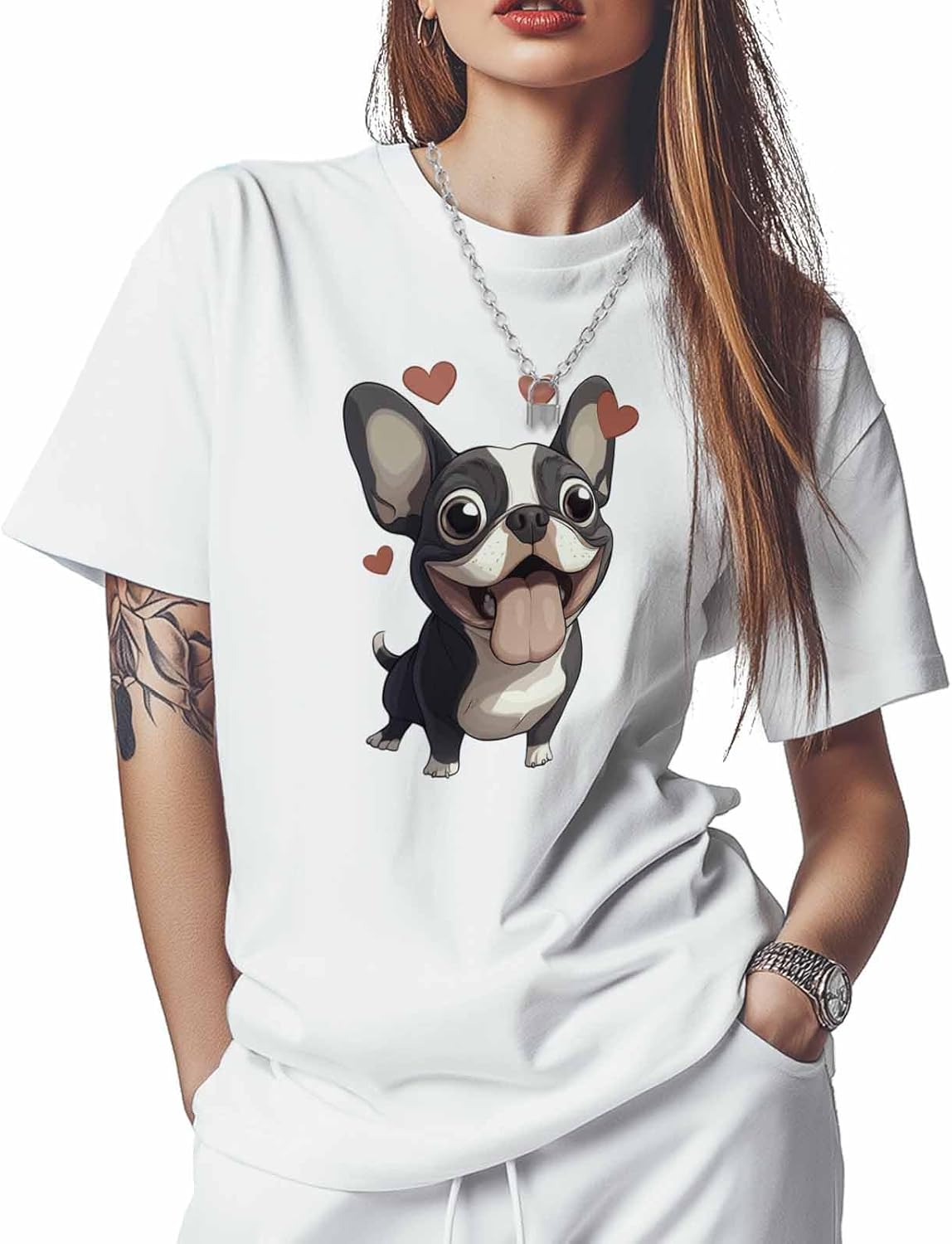 T Shirts for Women Graphic Tees Dog Heart Crew Neck Short Sleeve Shirts for Women Red Love Casual T-Shirt S разноцветный