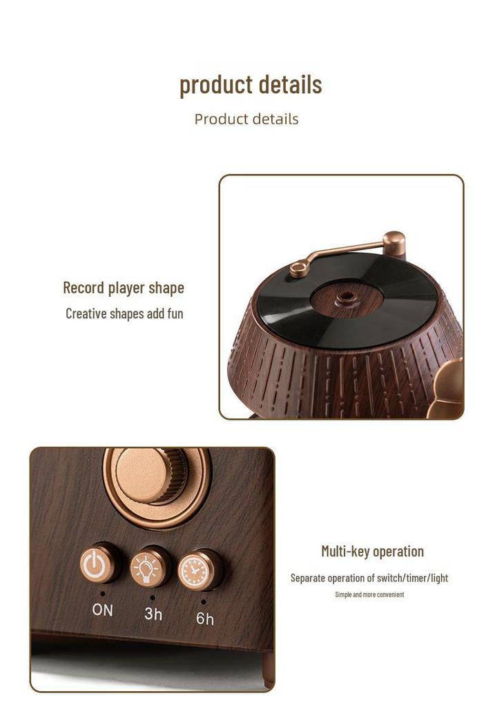 Retro Disc Bluetooth Aroma Diffusor: Drehendes Wassertropfen-Design, Hohe Nebelausgabe, Holzmaser-Oberfläche, Haushalts-Schreibtisch-Luftbefeuchter