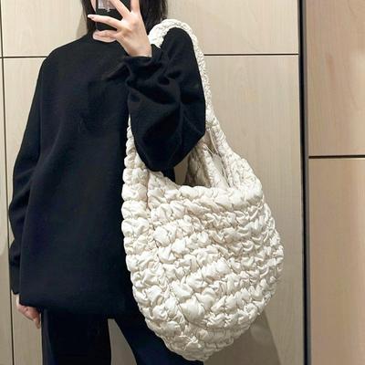 New Pleated Cloud Bag Versatile Fashion Single Shoulder Portable Dumpling Bag Large Capacity Down Cotton Underarm Women's Bag