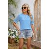 Spring Summer Women's Loose Crew Neck Short Sleeve T-shirt Lace Patchwork Top for Amazon Cross-border Trade, In Stock