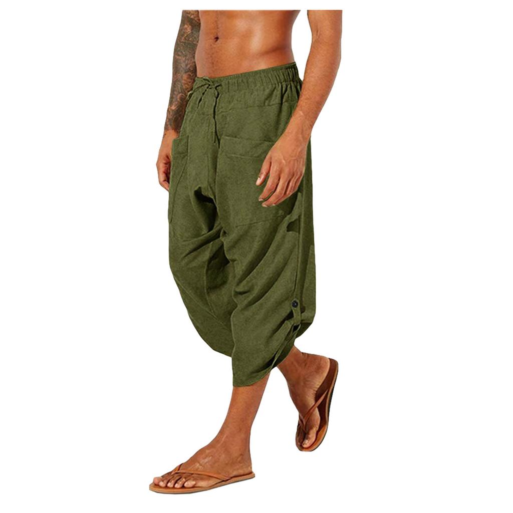 Linen Clothing For Men Easy Bodybuilding Motion Pants For Men Linen Pocket Color Cropped Trousers