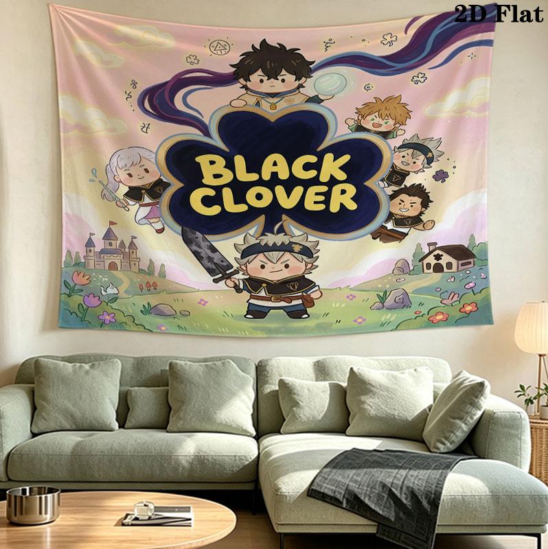 Arazzo da Parete Black Clover Appeso Estetico alla Parete Coperta in Tessuto Stampato Arazzi Decorativi per Camera da Letto Soggiorno Decorazione per la Casa