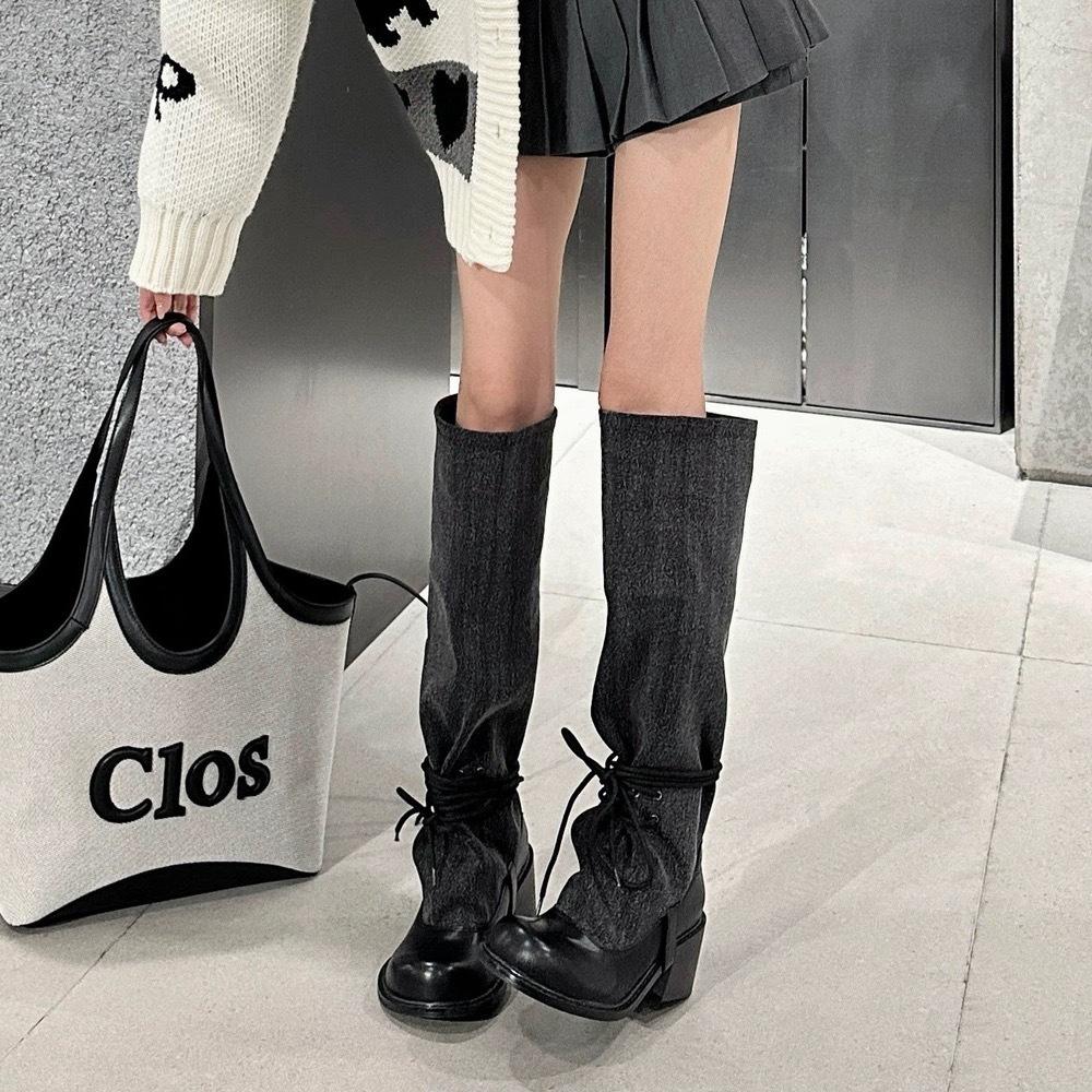 Niche design fashionable long boots summer new retro babes pile boots thick heel and thin