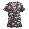 Women's Fashion Printed Short Sleeve V Neck Pattern Tops Pocket Working T-shirts