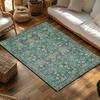 Green Bohemian Area Rug, Floral Pattern Non-Slip Carpet, Cozy Living Room Mat for Natural Home Decor