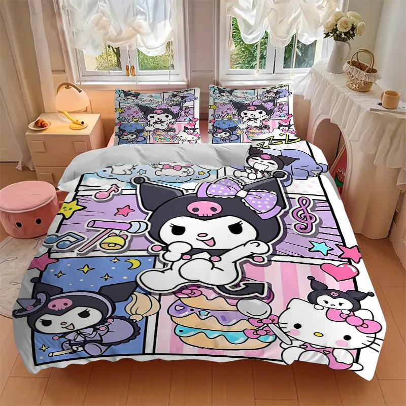 3pcs Hello Kitty and Friends Bedding Set, Including 1 Quilt Cover and 2 Pillow Shams, Without Filling, Soft and Comfortable Home Bedroom S033