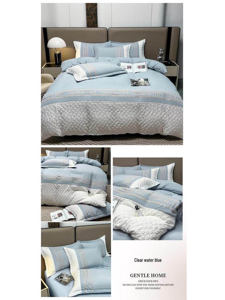 G5Z Embossed Jacquard Luxury Washed Cotton Bedding Set - Duvet, Bed Sheet, Fitted Cover (4 Pieces)