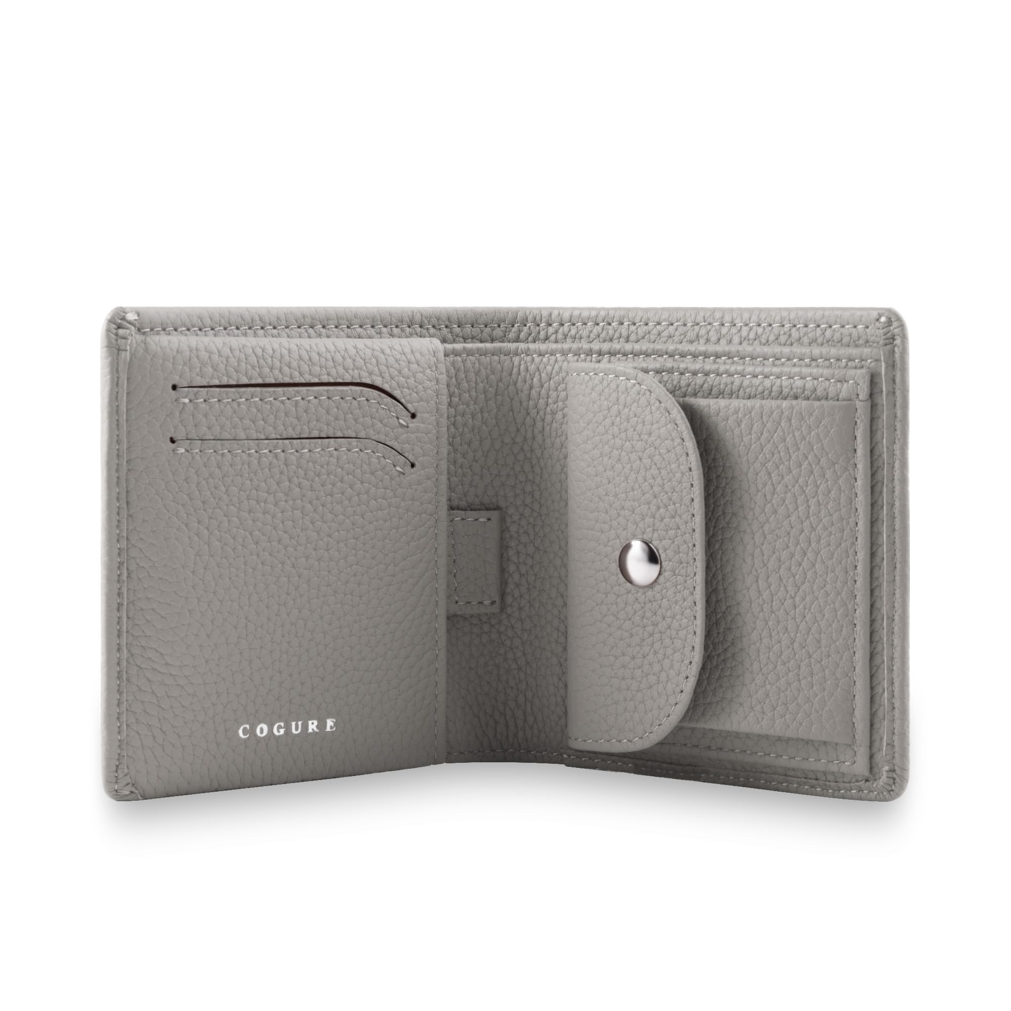 

COGURE Bifold Mini Genuine Shrink Calf Leather with Bill Coin and Card Includes Box COPM07-Grege Wallet, Compartment, Purse, Slots, Unisex,