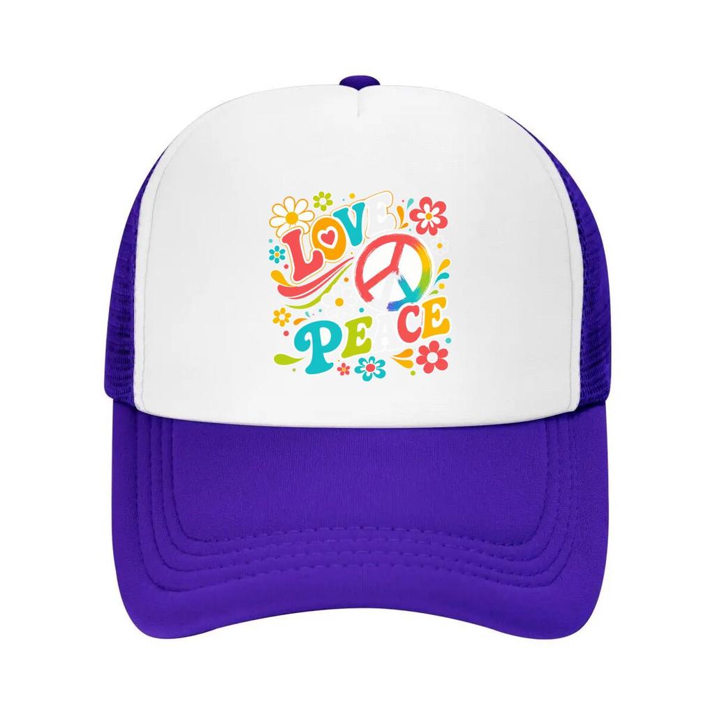 Groovy Rainbow Peace Bloom Typograph Mesh Baseball Cap Casual Hat Outdoor For Womens Unisex FeUnisex