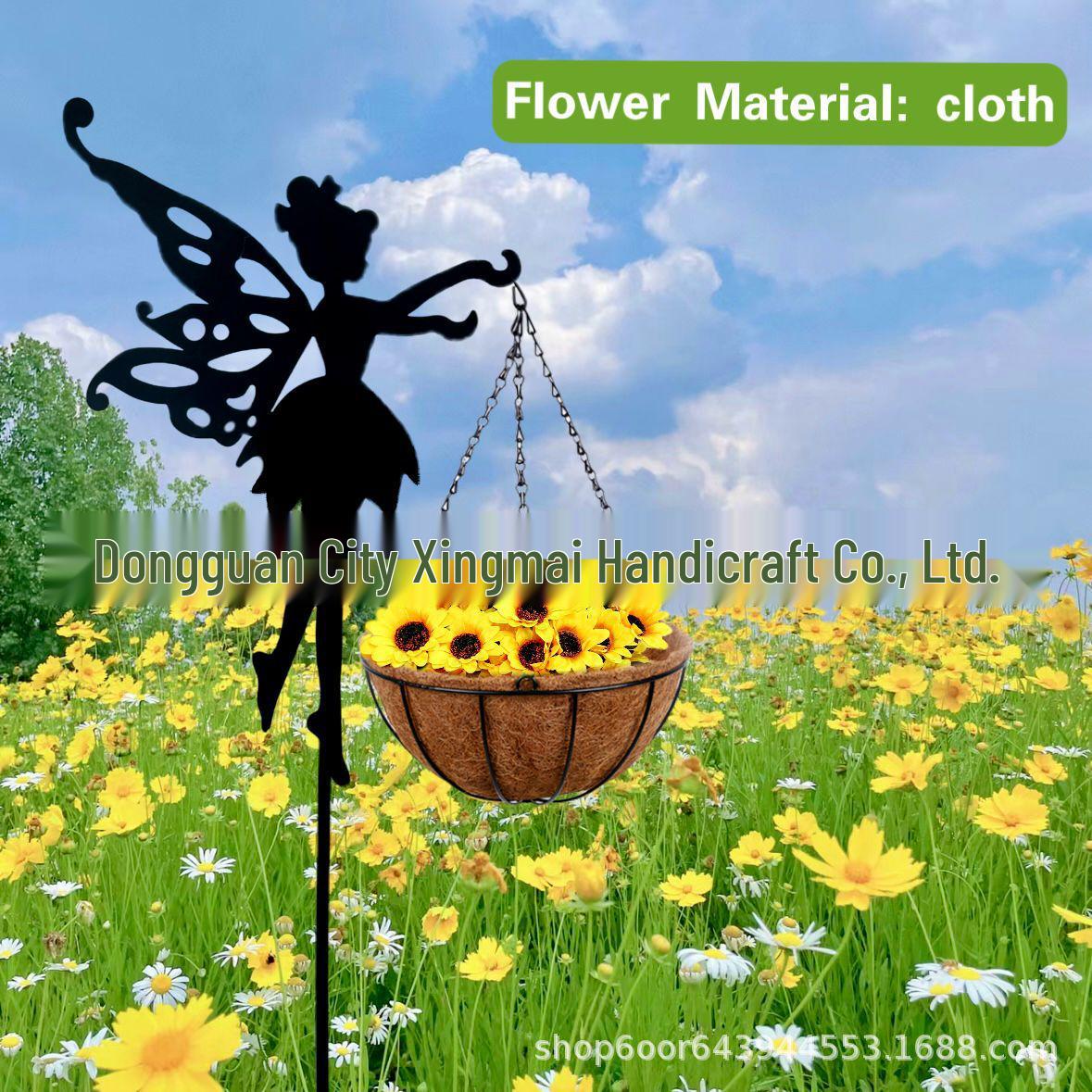 Coconut Palm Flower Basket Arrangement - Hanging Wrought Iron Pot for Courtyard Wall Decor 106x23x18 cm