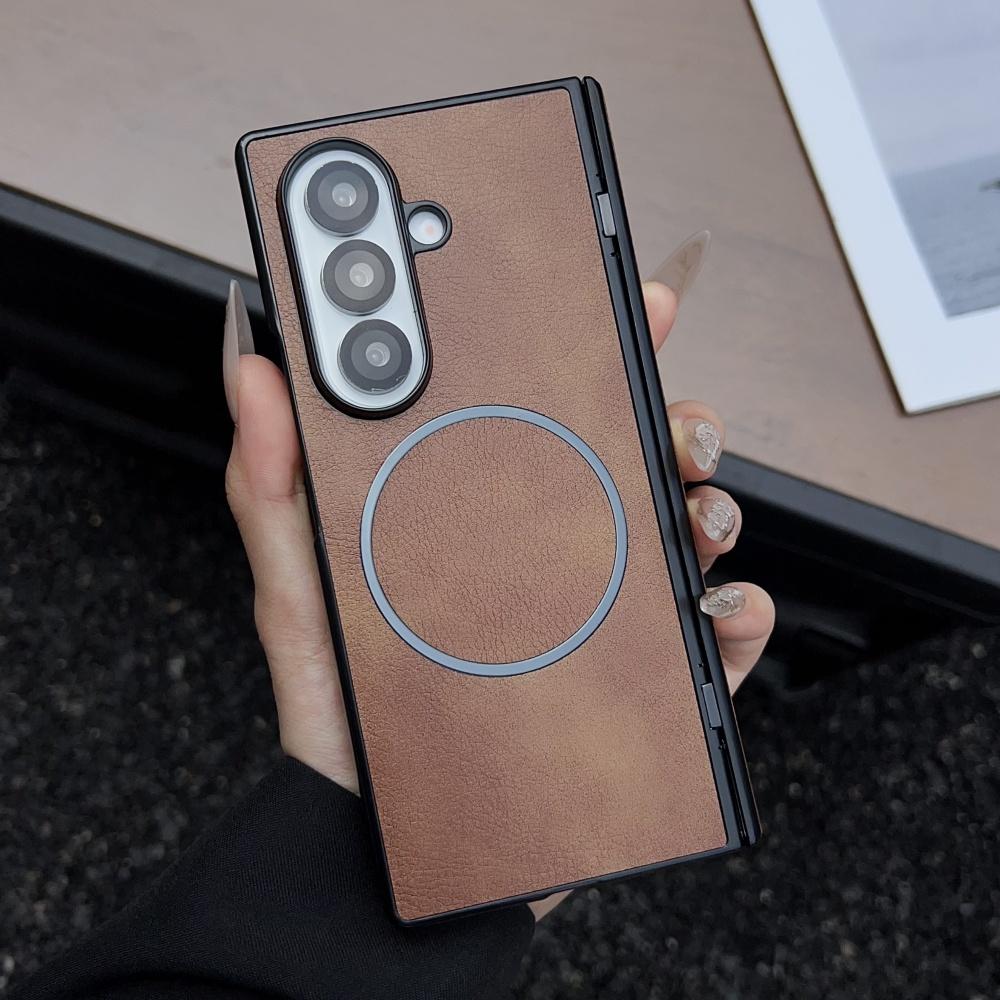 Luxury Busine Sle Leather Hinge Magnetic Phone Case for Original Samsung Galaxy Z Fold 7 6 5 4 3 Magsafe Wireless Charging Cover