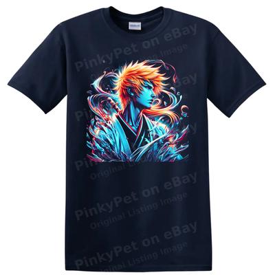 Ichigo Kurosaki Anime T Shirt Neon Vivid Fantasy Warrior Art Graphic Tee Gift