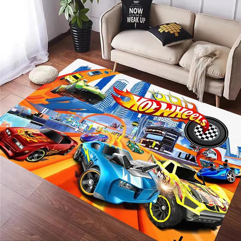 H-Hot Wheels-Themed Large Carpet Mat for Bedroom and Living Room Decor Stylish Area Rug Long Hallway Entryway Doormat Durable