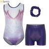 Kids Girls Shiny Rhinestone Gymnastics Ballet Dance Outfit Performance Costume Printed Metallic Leotard with Shots And Hairband