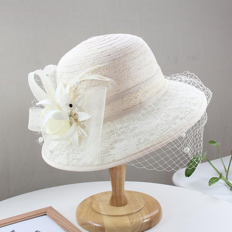 Elegant Lace Fisherman Hat for Women,  Breathable Sun Protection Bucket Hat, Vintage British Style with Mesh Floral Design