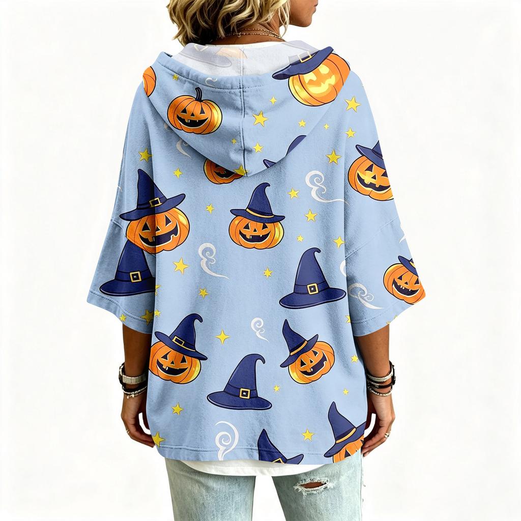 Women's Halloween Print Hoodie Loose Fit Casual Pullover