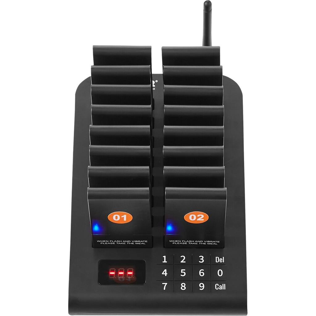 Restaurant-Pager-System, Kabellos 500m Reichweite Aufstell-Warteschlangen-Signal, Gäste-Kunden-Ruf-Piepser mit Vibration & Blinken, 16 Piepser