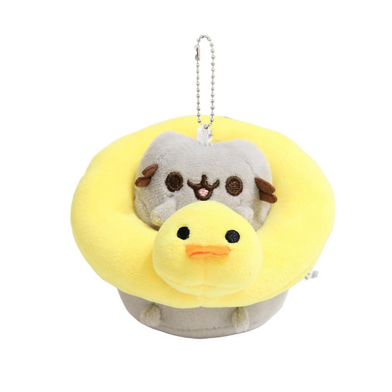 Summer Series Gray Cat Plush Toy Keychain With Float Ring For Kids And Teens