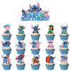 Birthday Stitch Theme Cake Inserts Set With Paper Decor For Events Celebration