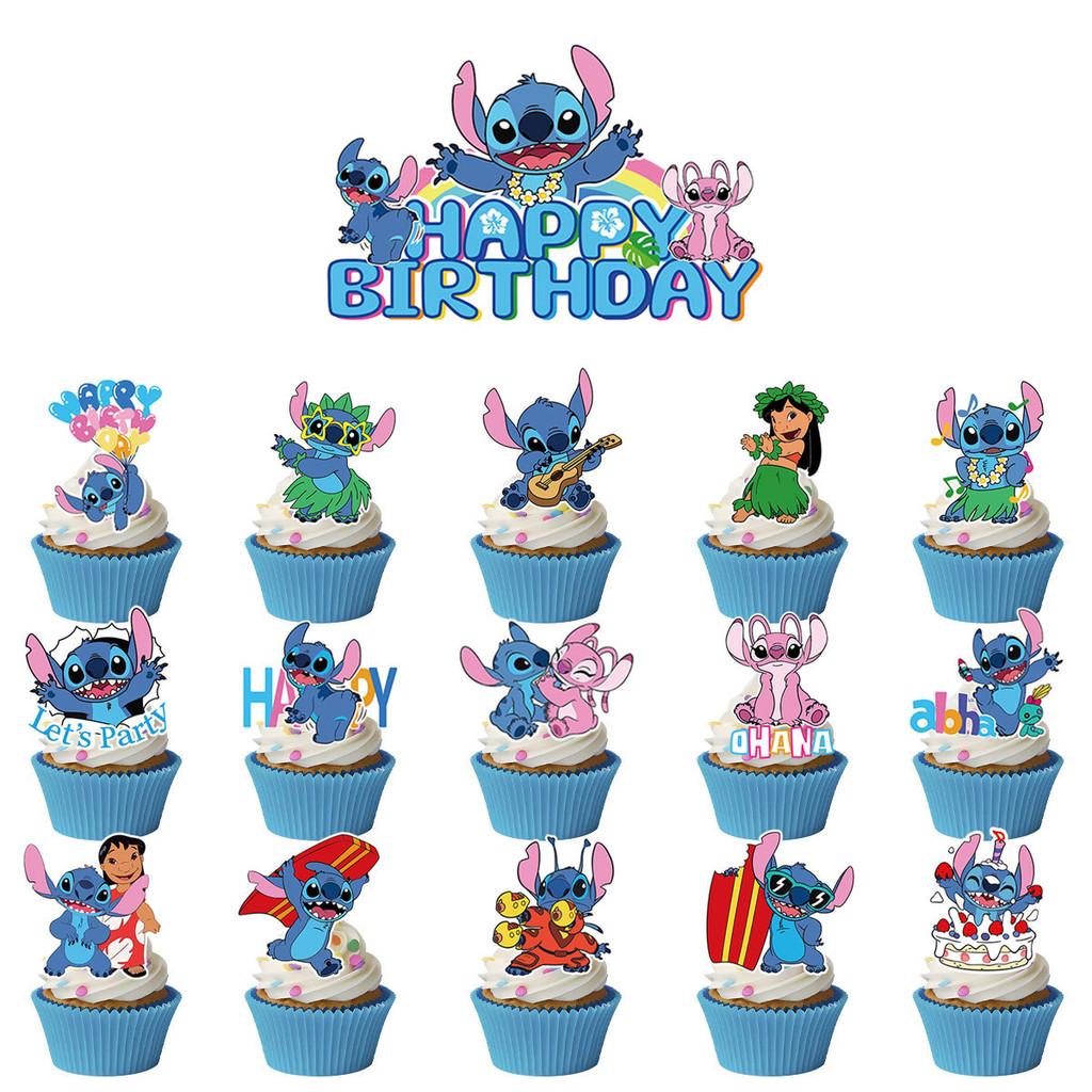 Birthday Stitch Theme Cake Inserts Set With Paper Decor For Events Celebration