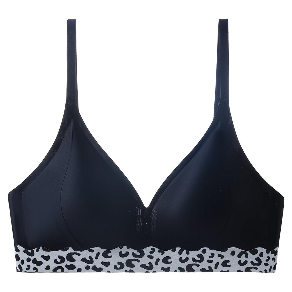 Leopard Print Satin Underwear Women's Small Breasts Gather Anti-sagging Thin Back Bra Sexy Skin-friendly Breathable Comfortable Bra