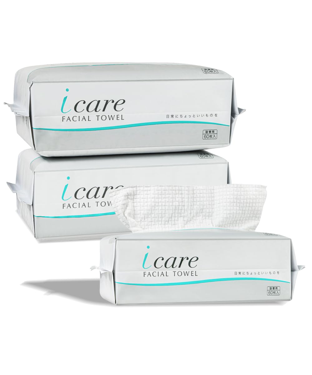 

i-care Facial Towels, 60 towels x 3 sets. High-quality cleansing towels, disposable cotton face towels, suitable for sensitive skin, wet and dry use,