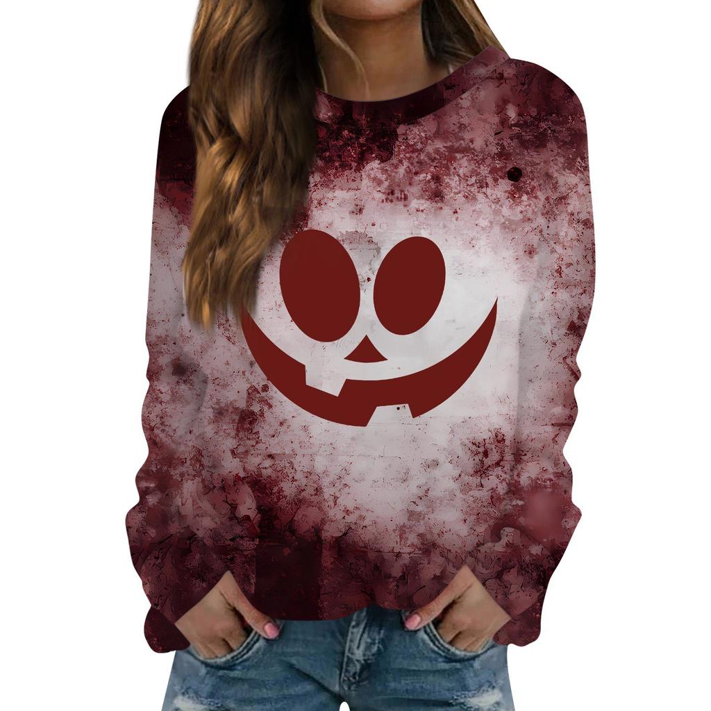 Tops für Damen, Damen, Casual Fashion, Halloween-Print, Langarm, Rundhalsausschnitt, Pullover, Top, Bluse, Ropa De Mujer, Kleidung
