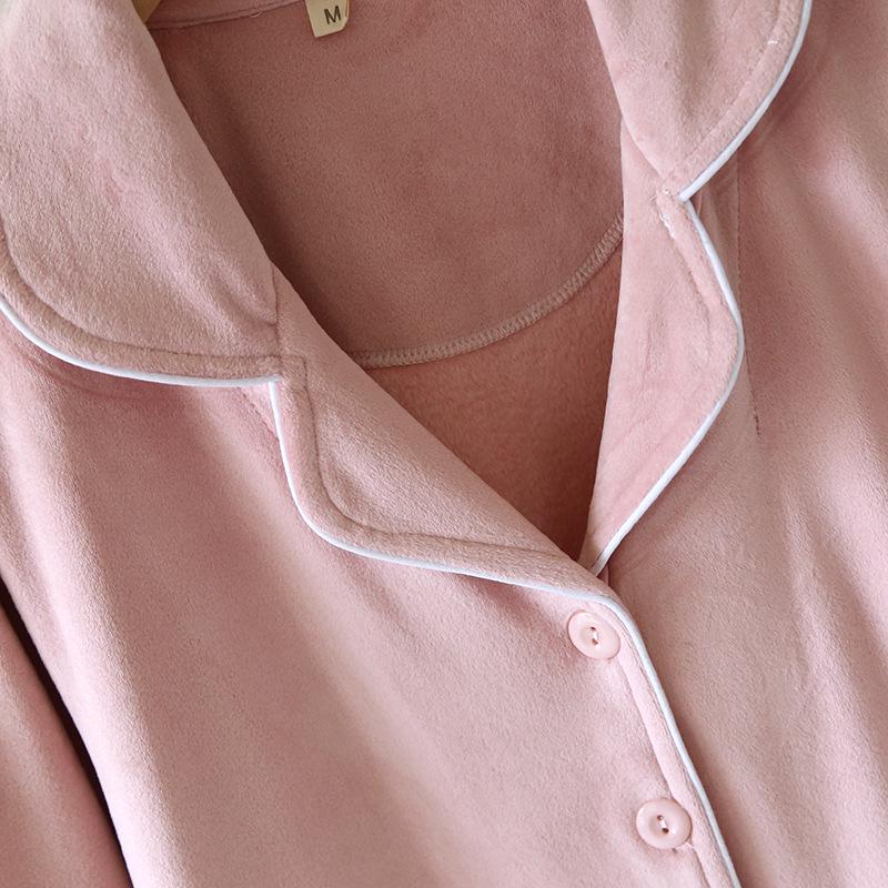 Women's Winter Fleece Pajama Set - Warm Cardigan, Long Sleeves, Side Pockets, Can Be Worn Outside in Spring and Autumn